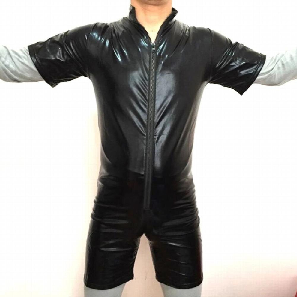 Multicoloured Sexy Men Pu Leather Jumpsuit Zipper Open Crotch Pvc Latex Wetlook Bodysuits Club Stage Night Clubwear Gays Sex Catsuit Lingerie