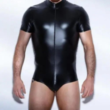 Latex PVC Bodysuit Men Faux Leather Catsuit GAY Erotic Wet Look Fetish Sexy DS Clubwear Zipper Game Uniforms Costume