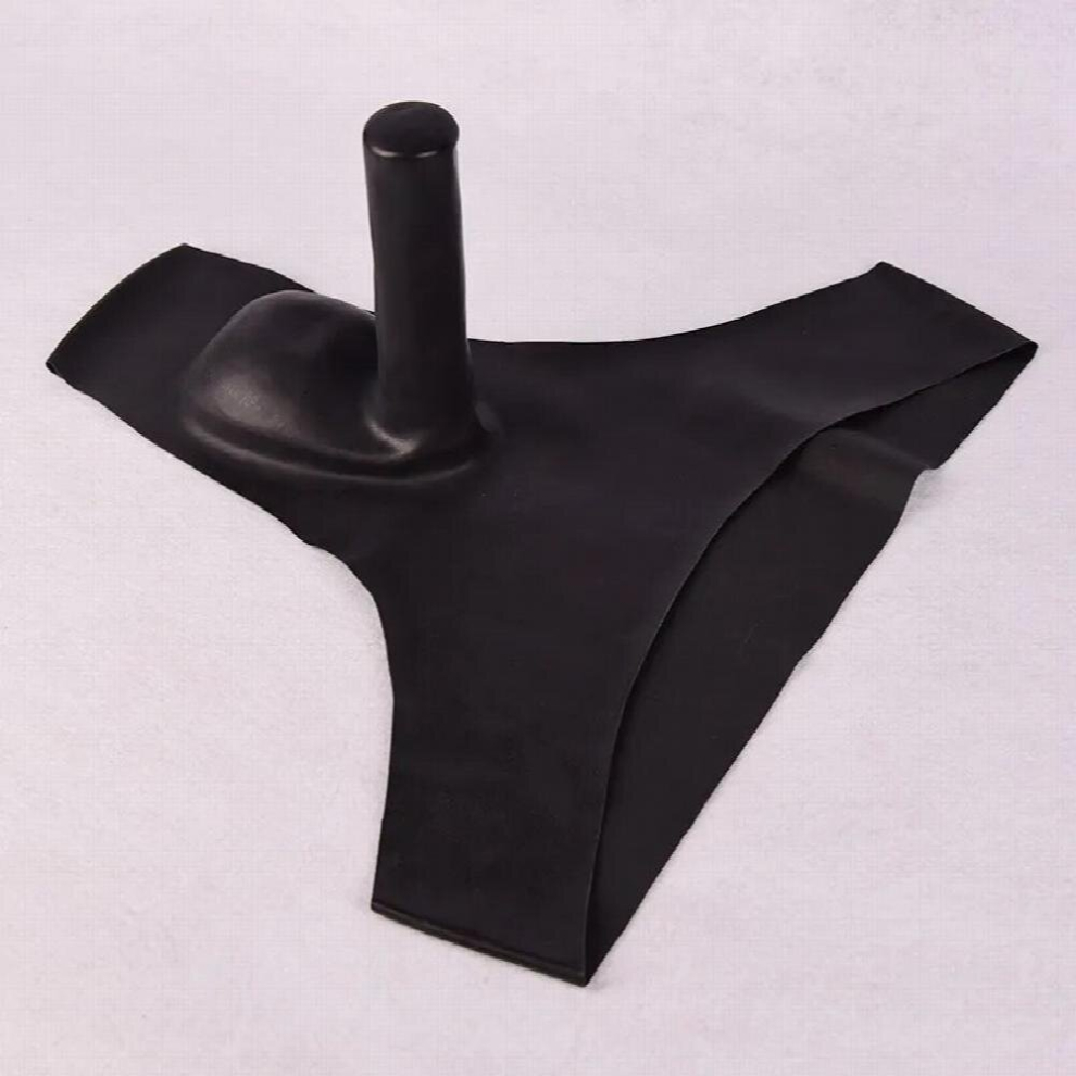 Black Sexy Latex Briefs Fetish With Sheath Penis Condom Transparent And Underwear Short Pants For Men