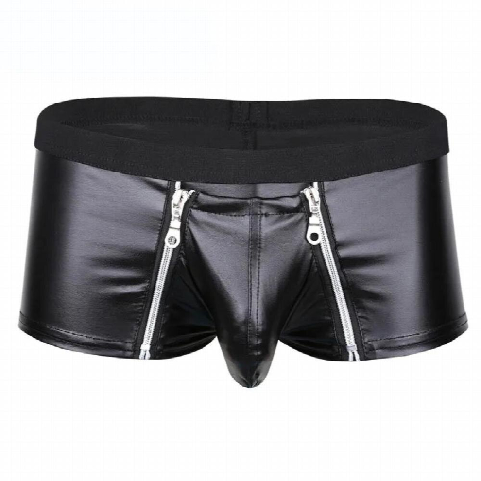 Multicoloured Mens Erotic Lingerie Leather Latex Underwear Zipper Pouch Boxer Briefs Exotic Gay Homme Underwear Bulge Pouch Sexy Panties
