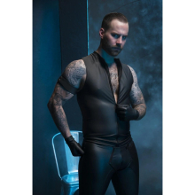 Sexy Mens Leather Outfits Tight Wetlook Tank Top / Pants / Mask Full Body Sets