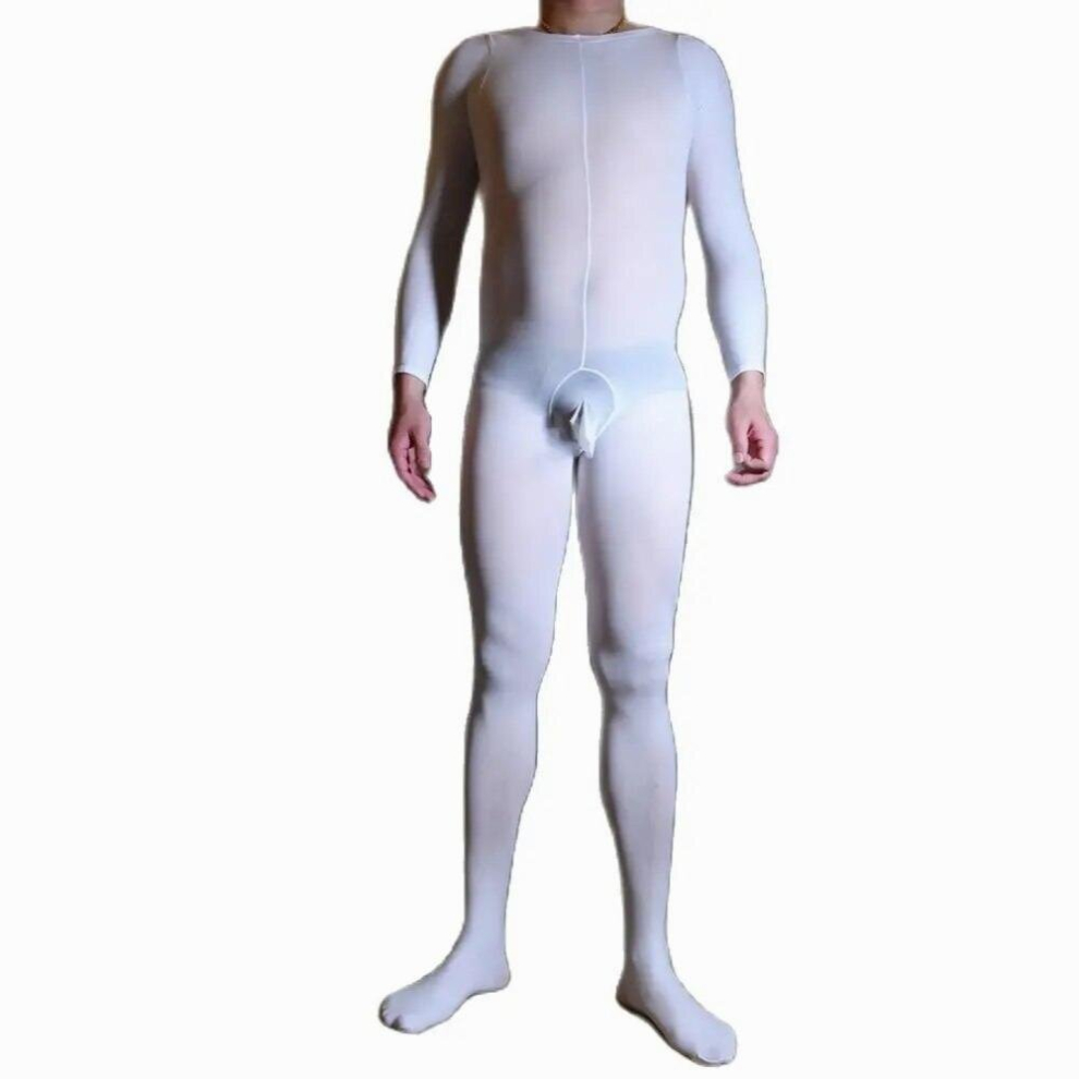 Brown Unisex 120D Nylons Bodystocking Penis Sheath Close Open Crotch Bodysuit Tights Erotic Lingerie One Piece Lingerie Babydoll Body