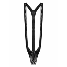 Mens sexy bodysuit Deep U Patent Leather Bodysuit Bulge Pouch Thong Leotard Underwear for Club Stage Performance