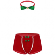 Lingerie Mens Soft Velvet Christmas Holiday Fancy Cosplay Costume Mid Rise Front Bulge Pouch Boxer Shorts Underwear with Bowtie