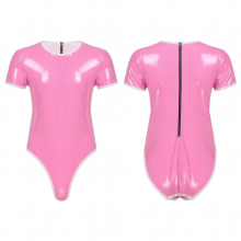 Mens Latex Short Jumpsuits Wetlook Patent Leather Lingerie Teddies Catsuit Sissy Sleepwear Glossy Short Sleeve Zipper Bodysuit
