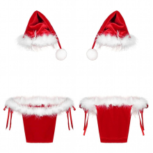 Mens Christmas Outfit Nightwear Club Performance Costume Feather Trim Lace-up Skirted Thongs with Hat Date Night Theme Party