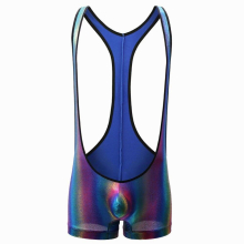 Men Rainbow Nylon Bodysuit Jumpsuit Crotch Lingerie Sexy Erotic Mens Bodysuit perform costume outfit