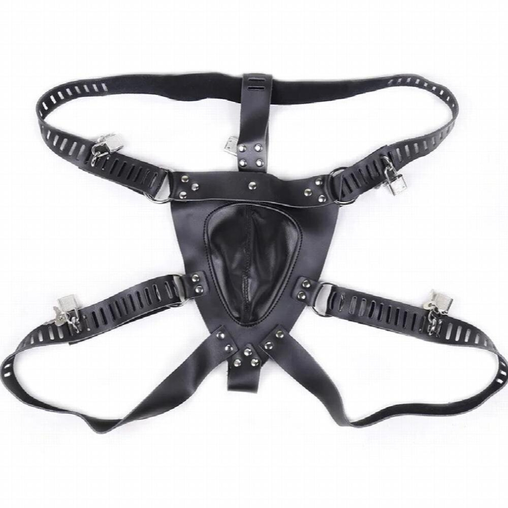 Black Sexy Mens Faux Leather Chastity Harness Jock Briefs Thong Underwear Clubwear Erotic Fetish Lingerie Outfit