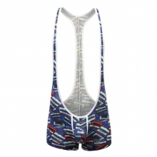 Sexy Mens Cartton Printed Underwear Bodysuit Boxer Shorts Leather Mankini Costume Underpants
