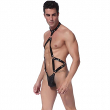 Mens Sexy Lingerie Catsuit Gay Patent Leather Sexy Bodysuit Thong Underwear Jumpsuit Bar Bandage G-String Underwear Sex Costumes