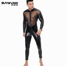 Thin Tight Mesh Bodysuit Sexy Lingerie for Men Wet Look Long Sleeve Full Body Catsuit Zentai Suit Fetish Sexy Costume