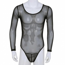 Sexy Lingerie Men Mesh Mankini See Through Leotard Bodysuit Wrestling Male Sheer Gay Sissy Fetish Erotic Underwear Clubwear