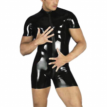 Wet Look latex Catsuit Faux Leather Jumpsuits Stretch PVC Bodysuits Sexy Clubwear Men Open Crotch Lingerie Body Suit