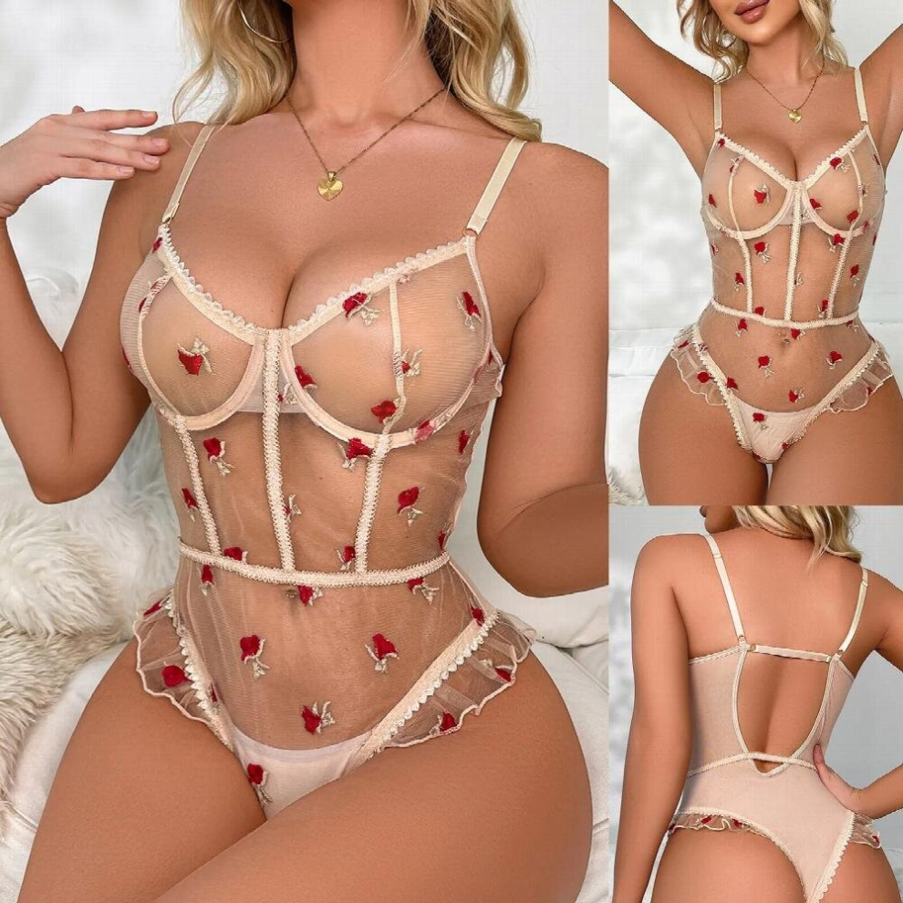Brown Erotic Underwear Bodysuits Babydoll Sexy Lingerie Women Sexy Transparent Lingerie Erotic Floral Print Bodysuit Lace Sex Bodysuit