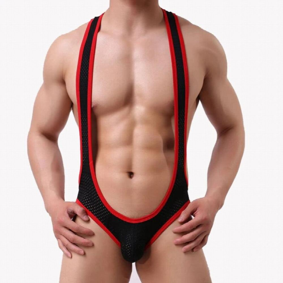 Black Mens Sexy Mesh Bodysuit Jockstrap Bodywear Underwear Wrestling Singlet Leotard Jumpsuits Suspender Sexy Underwear