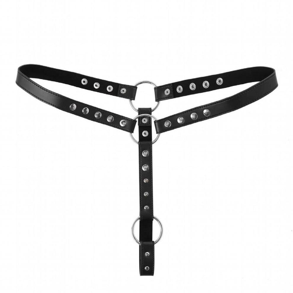 Black Mens Harness Panties Lingerie Sexy Wetlook Patent Leather G-String Thong Underwear O-Ring Crotchless Jockstrap Briefs Clubwear