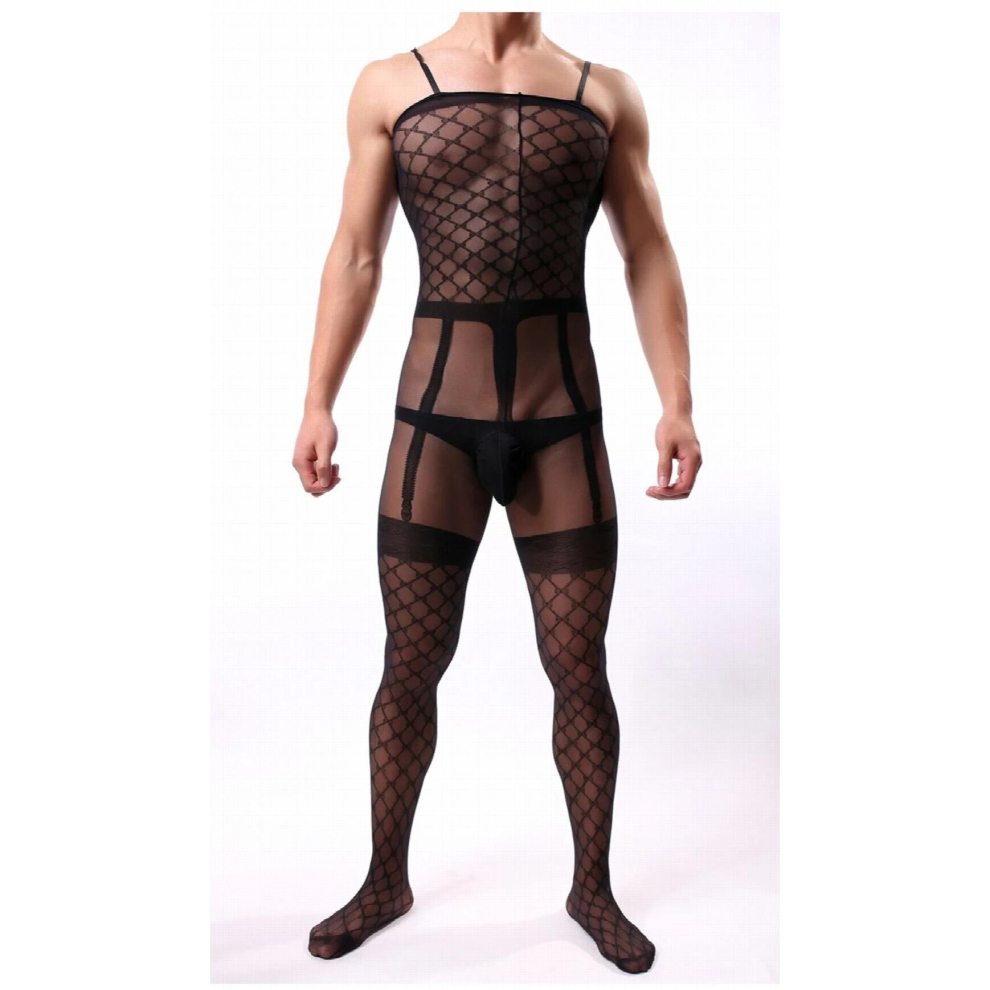 Adult Male Bodystocking Lingerie Transsexuals Transvestite Bodysuit Male Cross Dresser Nylon Fetish Garter Belt Muscle Man