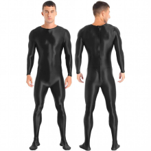 Mens Smooth Jumpsuit Long Sleeve Bodystocking Lingerie Nightwear Sports Gymnastics Exercise Fitness Yoga Solid Bodysuit