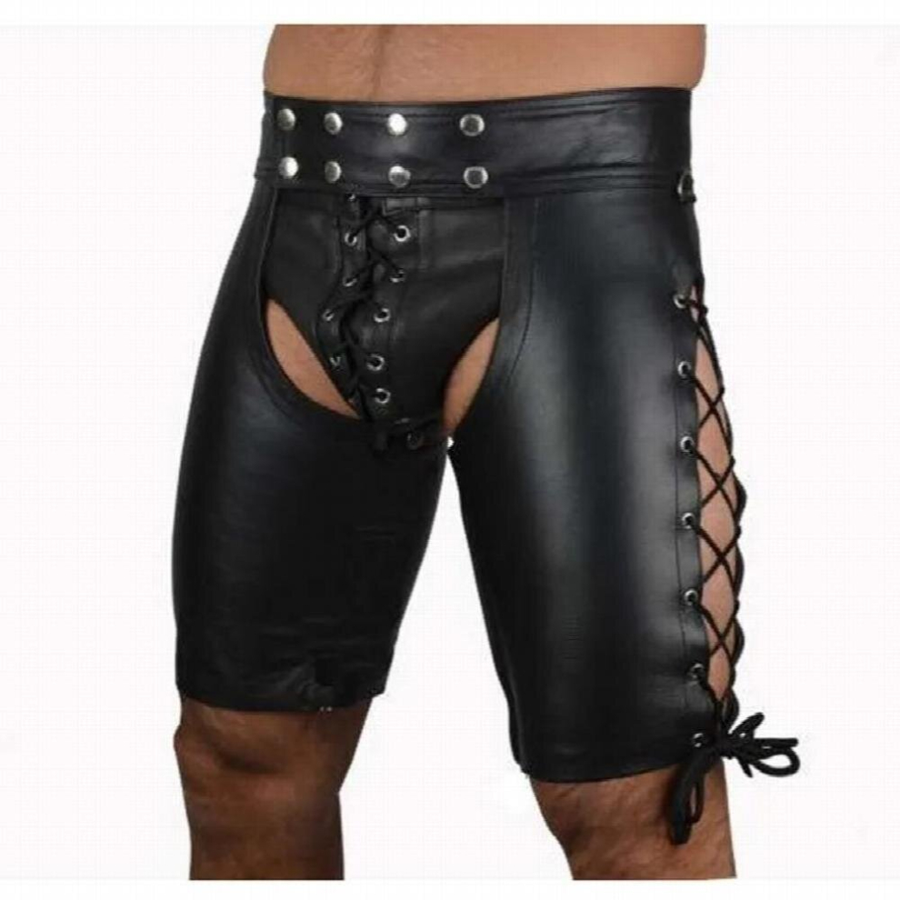 Sexy Men Plus Size Erotic Jockstrap Bandage Faux Leather Panties Hollow Out Open Crotch Clubwear Gay Wear Erotic lingerie