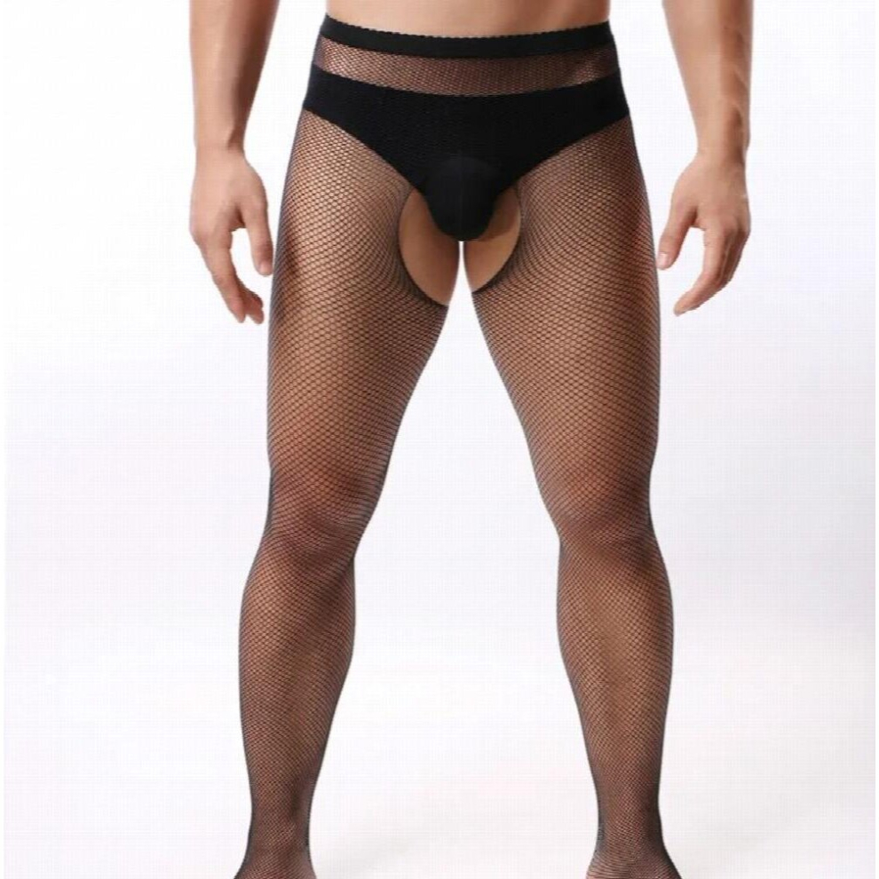 Man Crotchless Tights Sexy Lingerie Fishnet Stockings Guy Open Crotch Pantyhose for Mens Underwear Medias