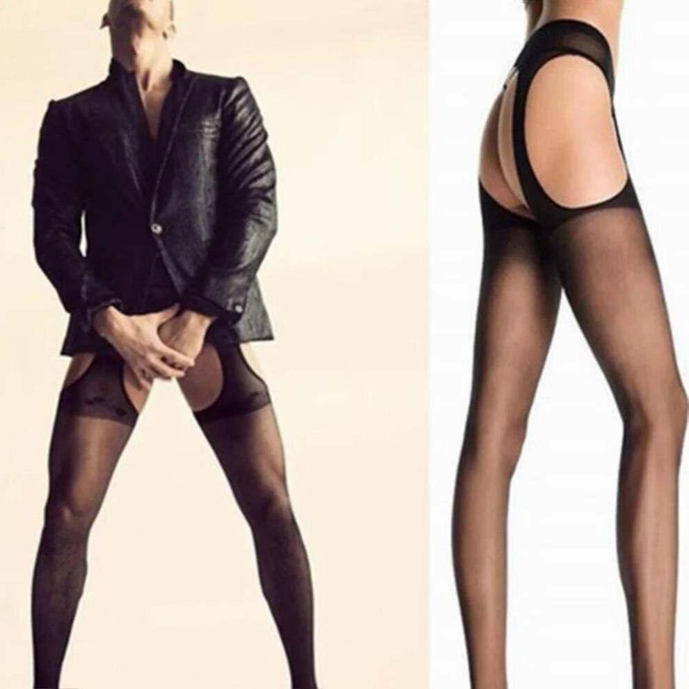 Multicoloured Sexy Men Lingerie Stockings See Through Thigh Socks Night Party Clubwear Open Crotch Pantyhose Hosiery Butt Hollow Gay Underwear