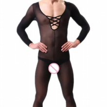 Mens Pajama Sexy Transparent Bodystockings Male Erotic Lingerie Open Crotch Bodysuit Teddy Mens Sexi Cosplay Costume