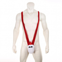 Men Sexy One-piece Lingerie Underwear Thong Velvet Penis Pouch Mankini Santa Christmas Costume Erotic Bodysuit