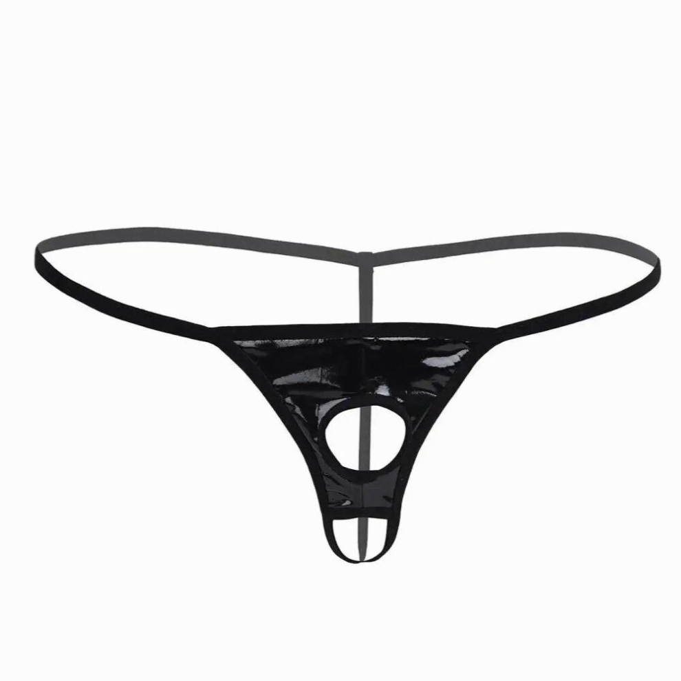 Gay Mens Erotic Sexy Underwear Lingerie G-string Thong Bikini Briefs Leather Mesh Jockstrap Underpants with Penis Holes Panties