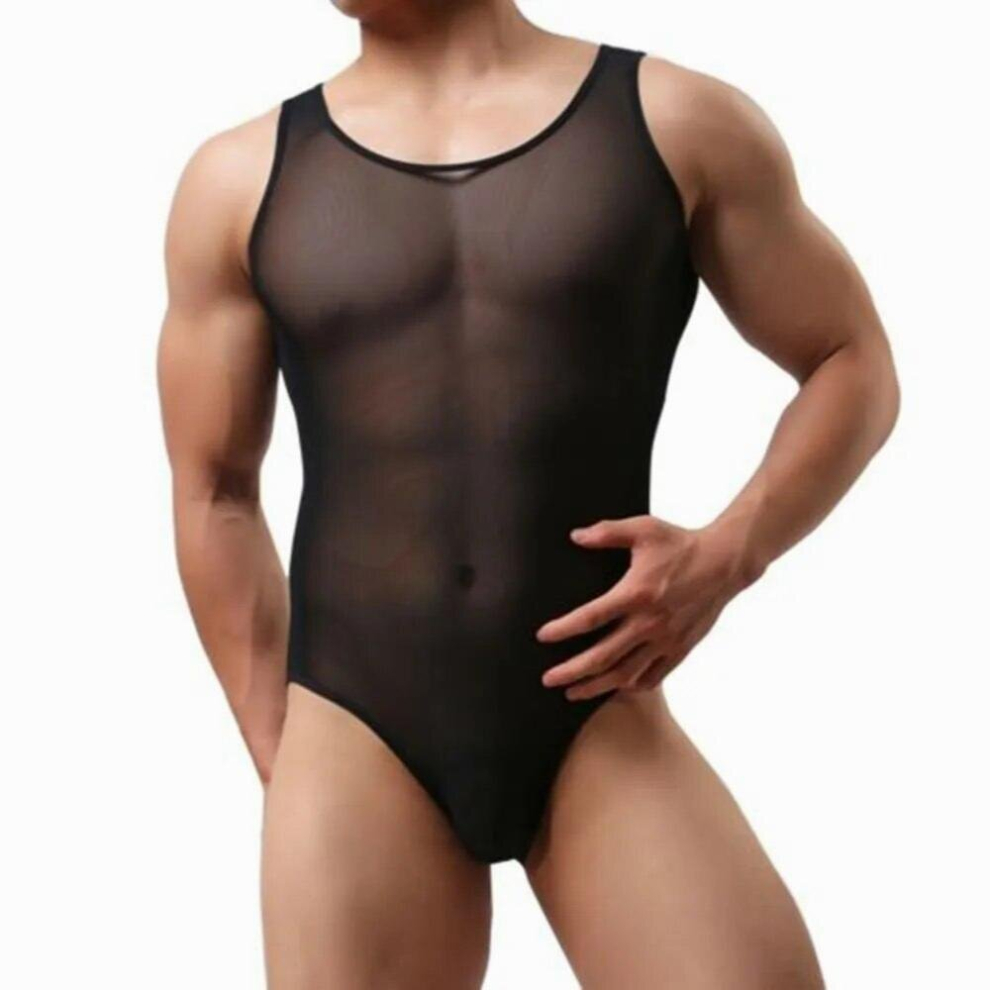 Black Men Leotard Wrestling Singlet Bodysuit Sheer Jockstrap Bulge Pouch Underwear Leotard Wrestling Singlet Gay Erotic Lingerie