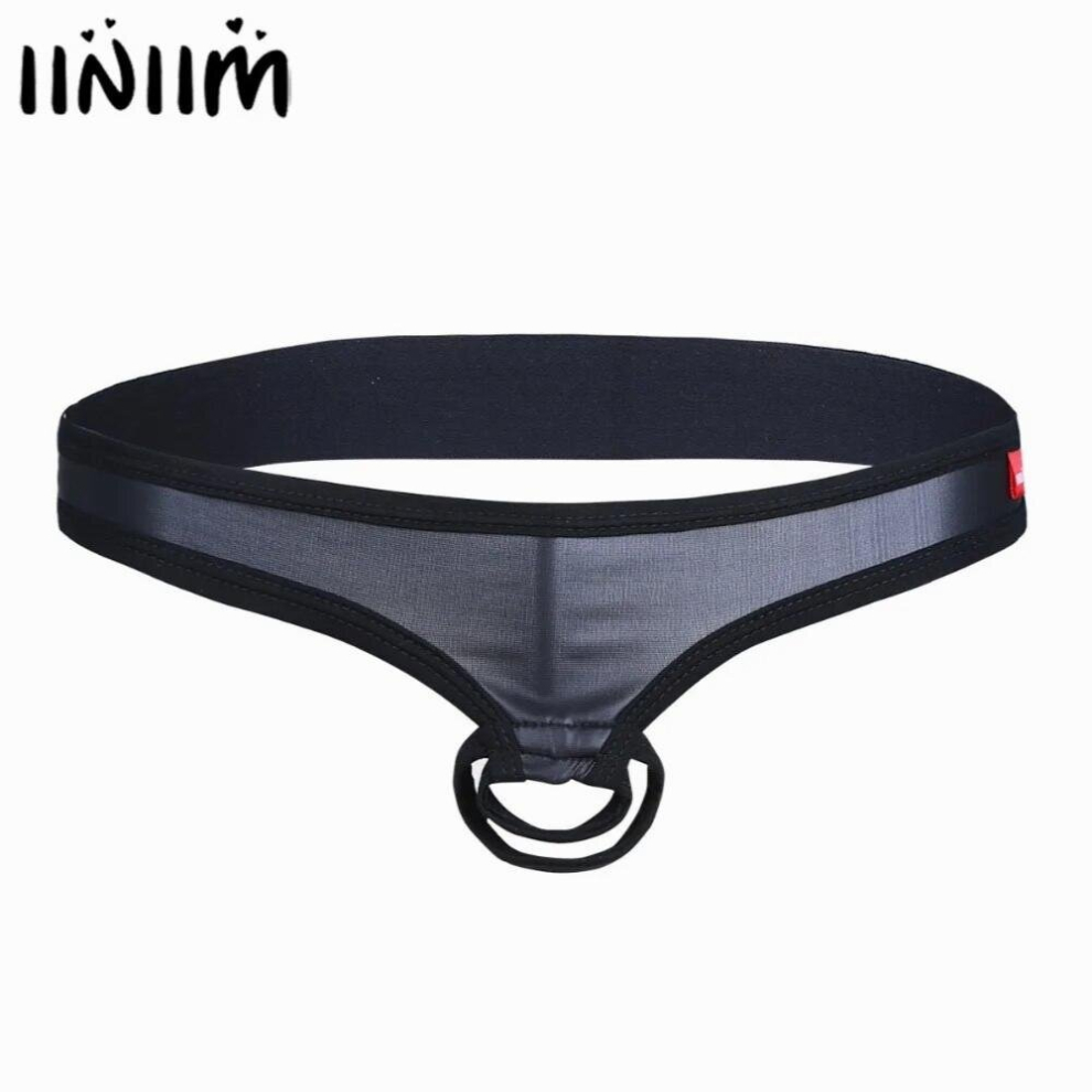 Men Lingerie Gay Hole Panties Sissy Nightwear Open Butt Patent Leather Briefs Bikini Sexy Underwear Underpants with Penis Hole