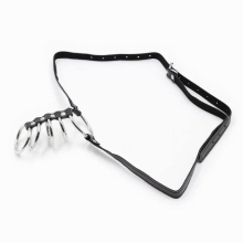 Male Sexy Lingerie Adjustable Leather Chastity Belt Lace-up C-Strap Panties with Penis Cage Cock O-ring Erection Enhancing