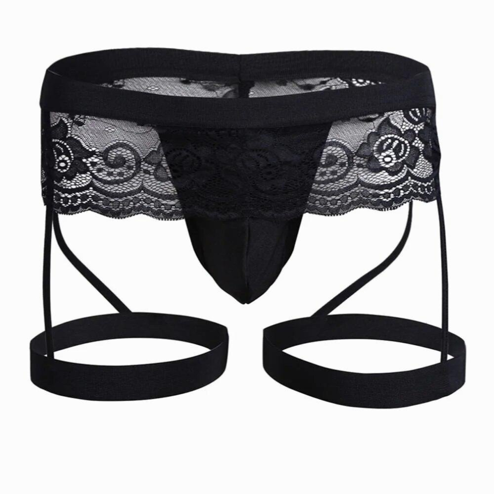 Mens Sexy Sissy Lace Underwear Thongs Enhance Pouch Gay Jock Strap Solid Low Waist Tanga Hombre Plus Size String Homme Underpant