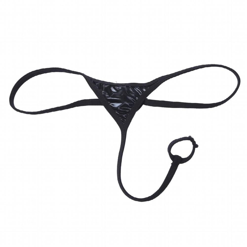 Sexy Gay Mens Bikini Lingerie Panties Patent Leather G-string with Penis Hole Loop Bikini Briefs Underwear Underpants