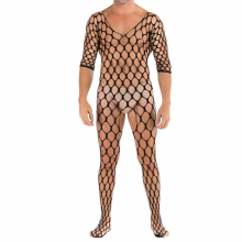 Men Sexy Mesh Bodysuit Fishnet Stockings Gay Hollow Out Jumpsuit Erotic Lingerie Man See Through Open Crotch Body Pantyhose