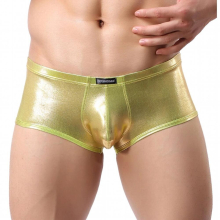 Men Casual Metallic Elastic Waistband Bulge Pouch Stretchy Tight Shorts Underwear Sport Bottoms Solid Sissy Panties
