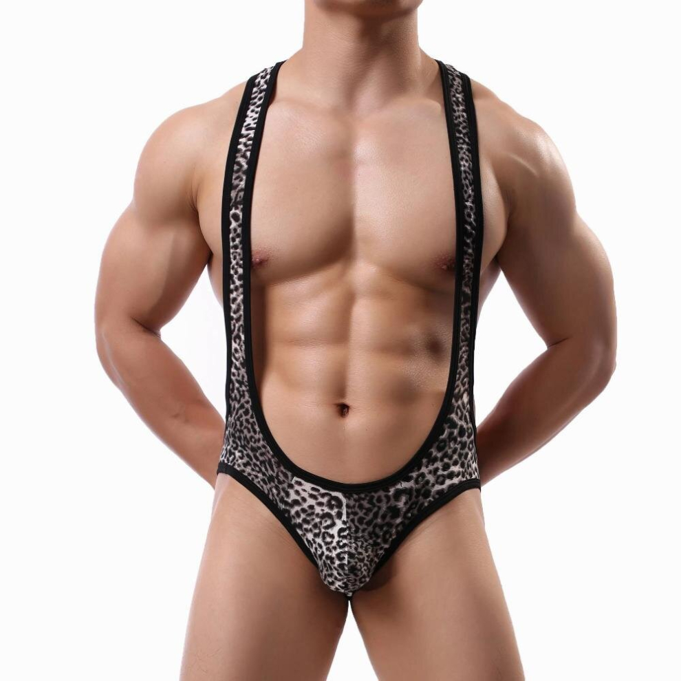 Multicoloured Mens Sexy Leopard Bodysuit Jockstrap Bodywear Underwear Wrestling Singlet Leotard Jumpsuits Suspender Sexy Undershirts Underwear