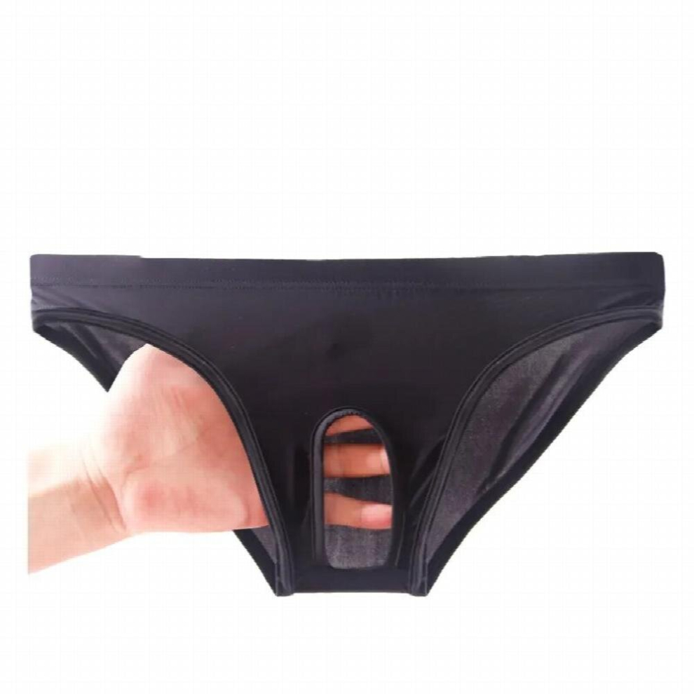 Black Men Open Crotch Underwear Open Ice Silk Mens Erotic Briefs Sissy Gay Sex Toy Panties Lingerie