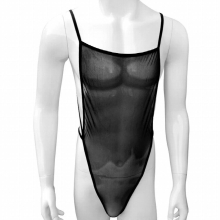 Mens Mesh Gauze Sexy See through Transparent Shapers Bodysuit Male wrestling singlet body uncovered Back Sissy