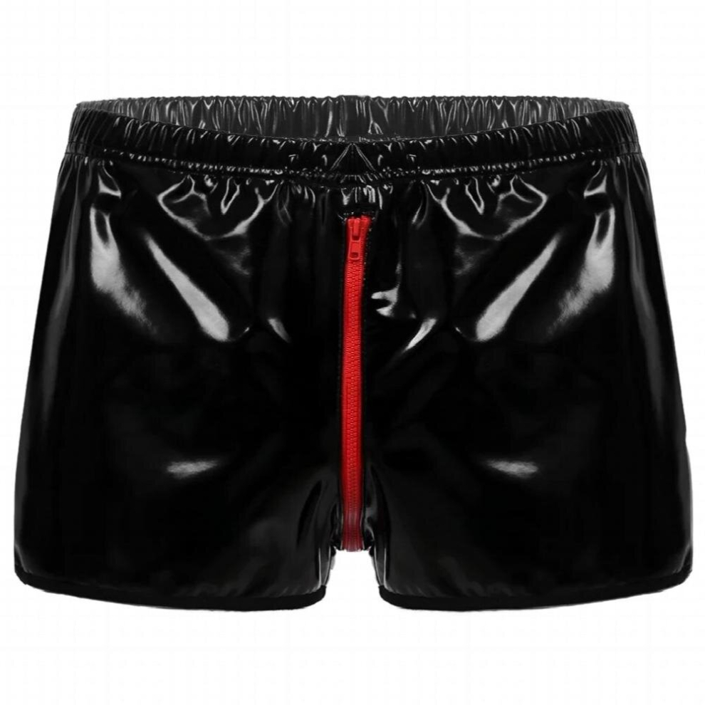 Sexy Open Crotch PVC Leather Boxer Erotic Below For Sex Mens Bodycon Porn Zipper Crotchless Patent Leather Fetish Pants Sexi