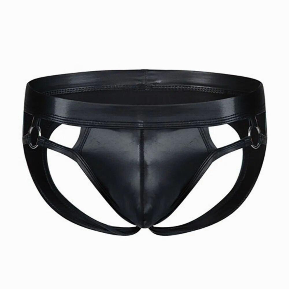 Black Sexy Lingerie Leather Thongs Hollow Mens Panties Sissy Jockstrap Man Sexy Underwear Gay Latex Underpants Erotic Lingerie Briefs