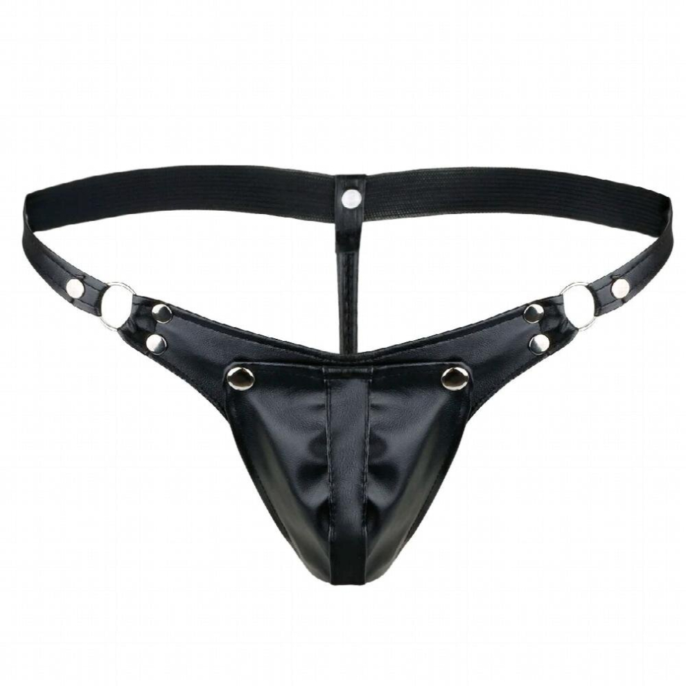 Black Sexy Mens Leather Lingerie Gay Tanga Thong Erotic G-String Jockstrap Underwear Buckled Bulge Pouch Bikini Briefs Sissy Panties