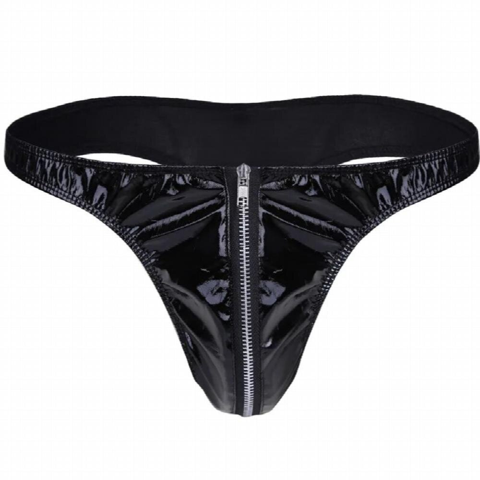 Black Sexy Men Latex Zipper Underpants Sex Mens Leather Bikini Briefs Underwear Gay Erotic Lingerie G-Strings And Thongs Sissy Panties