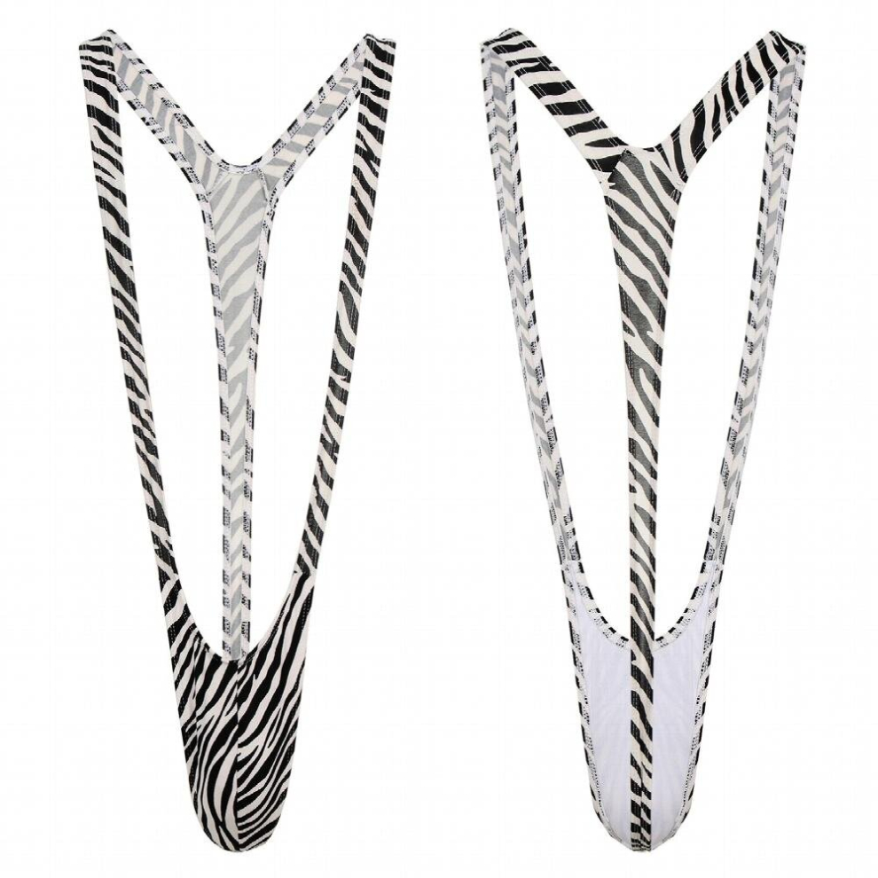 Multicoloured 2 Types Mens Zebra-Striped Bodysuit Jockstrap Underwear Bulge Pouch Thong Leotard Nightwear Wrestling Singlet Mankini Swimwear