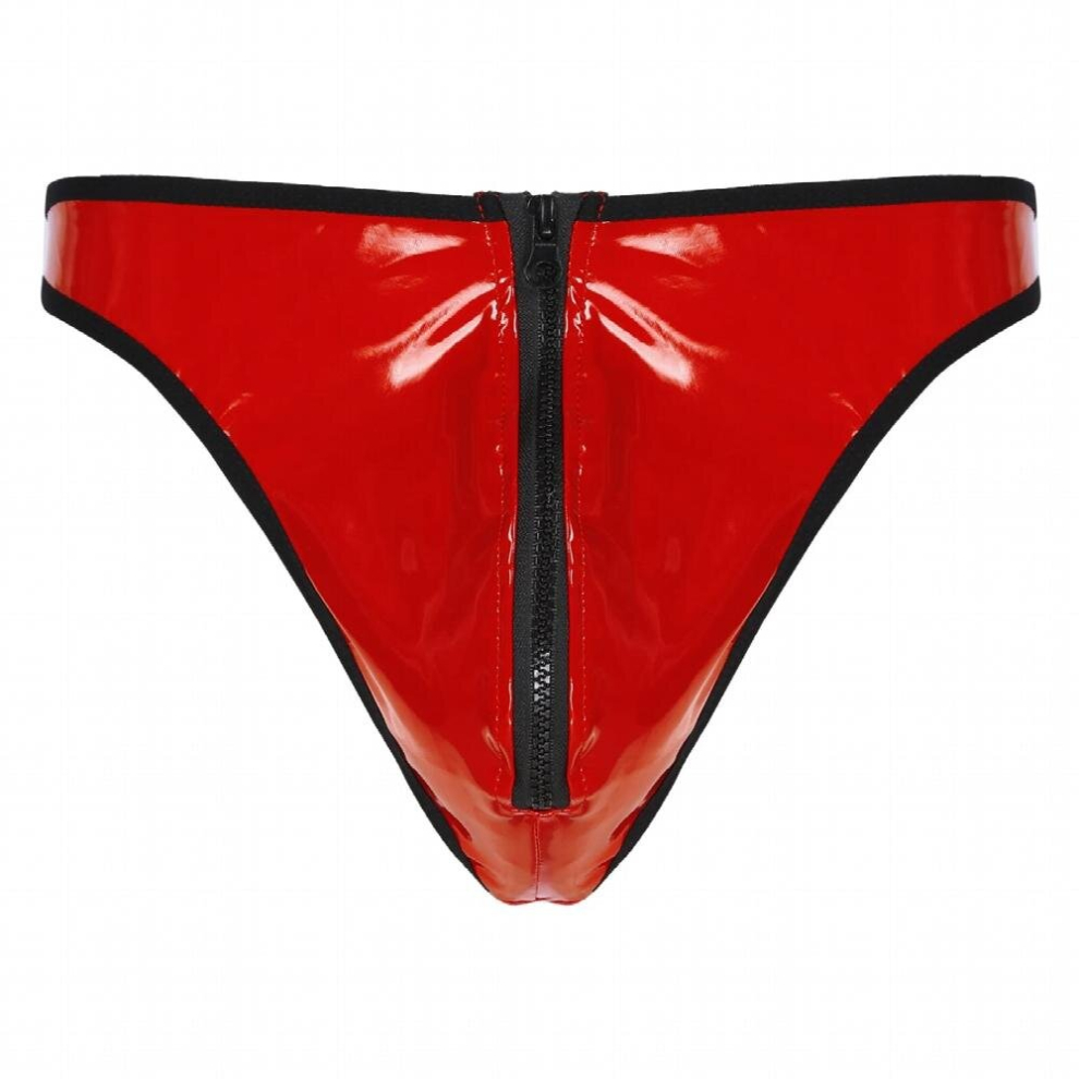 Mens Lingerie Bulge Pouch Thongs Briefs Panties Wet Look Patent Leather Briefs Zipper Nightclub Bar Stage Performance Underpants