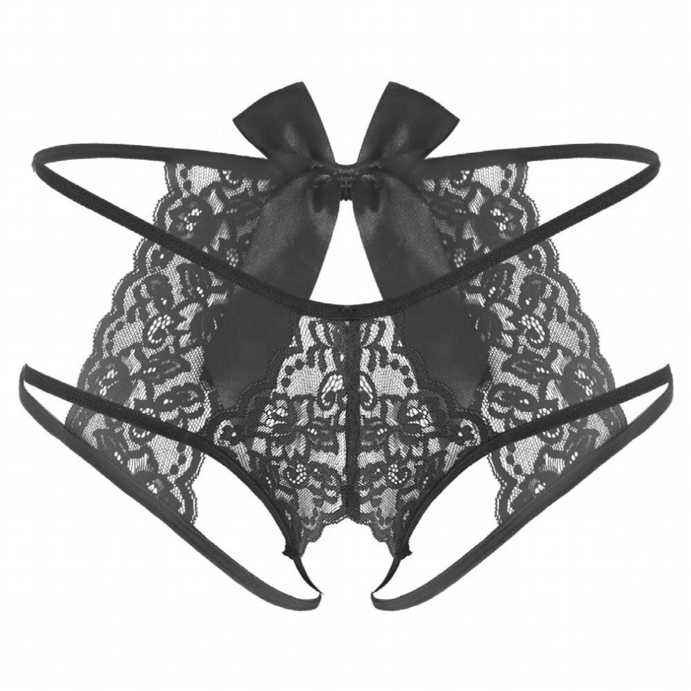 Black Mens Lace Sissy G-String Sexy Lingerie Exotic Panties Low Rise Jockstrap T-Back Bowknot Crotchless Thongs Underwear Underpants