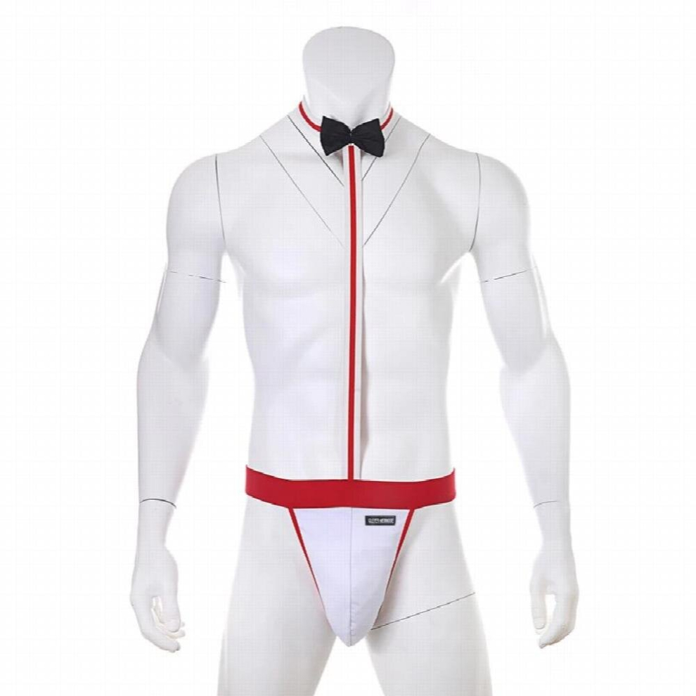 Multicoloured Clever-Menmode Male Sexy Underwear Mankini Thong Waiter Costume Lingerie String Homme Mens Sexy Bodysuit Bow Tie Clothes