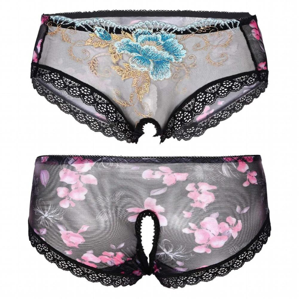 Sissy Gay Male Crotchless Underwear Panties See-through Mesh Lace Trim Open Crotch Briefs Low Waist Bowknot Erotic Underpants