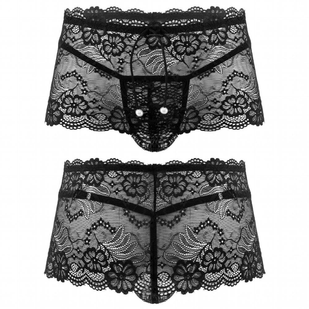 Mens Panties Erotic Sexy Lingerie Low Waist Sissy Male Gay Underwear See-through Lace Mini Skirt with Bulge Pouch G-strings