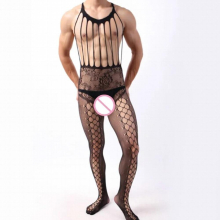 Man Sexy Bodystockings Mens Fishnet Open Crotch Catsuit Mesh Tights Lingerie Erotic Husband Bodysuit Sleepwear Jumpsuit Teddies