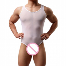 Mens Large Elastic Mesh Bodysuit Flirting SexyTemptation Bag Egg Underwear Transparent Mesh Plus Size Cosplay Fishnet Bodysuit